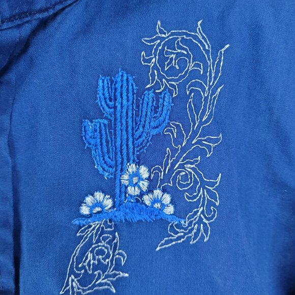 VTG Bronco Navy Embroidered Western Pearl Snap Long Sleeve Shirt USA Made Large - Picture 9 of 11
